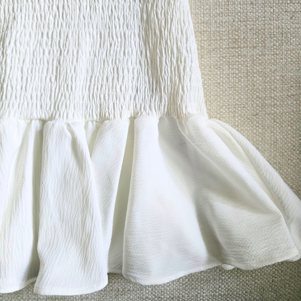 C/MEO Collective Expired Mini Dress Ivory Size XXS/00 Smocked Ruffle - Picture 6 of 9